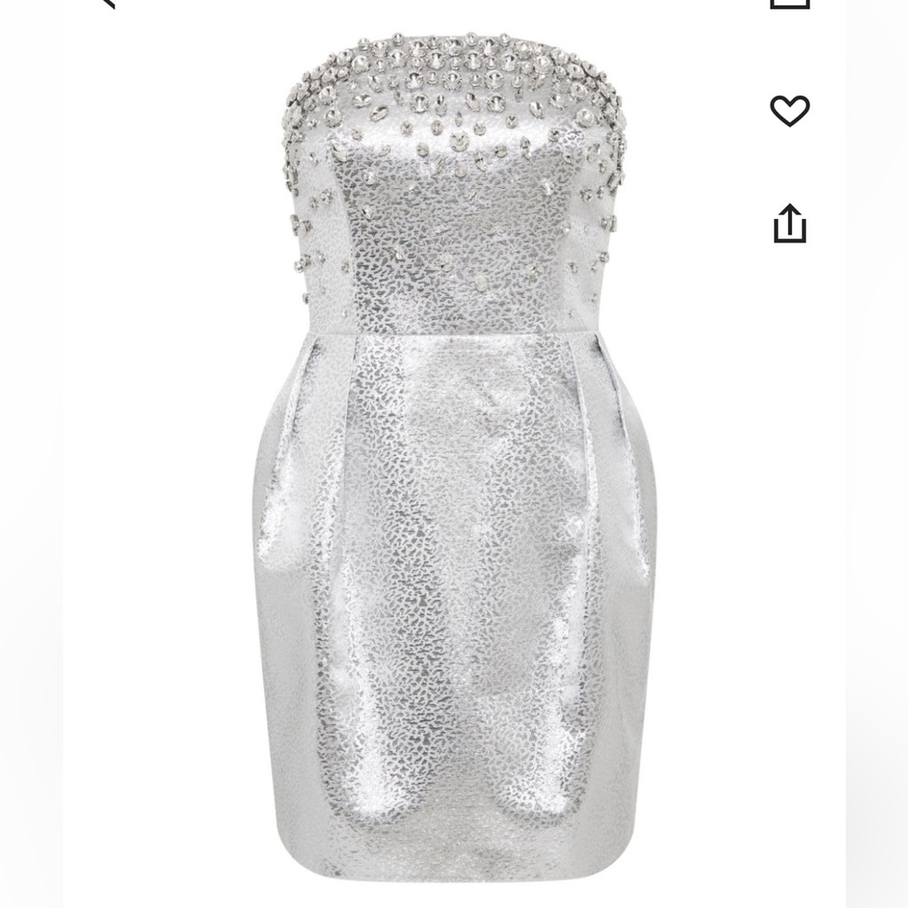 Silver Embellished Strapless Dress